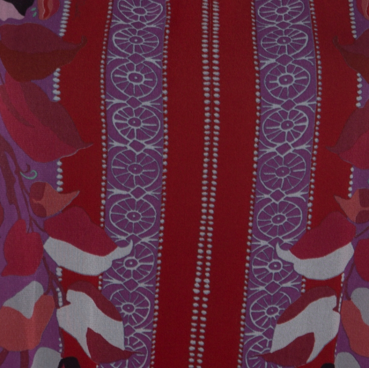 Pre Owned Class by Roberto Cavalli Multicolor Floral Printed Silk Ribbed Detail Top L 