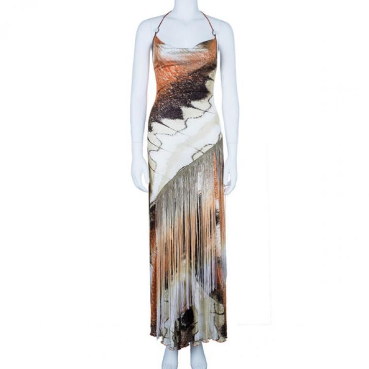 Pre Owned Class by Roberto Cavalli Printed Fringe Maxi Dress M