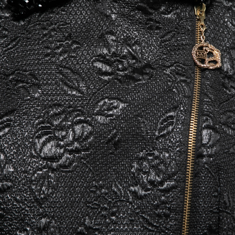 Pre Owned Class by Roberto Cavalli Black Floral Jacquard Biker Jacket L