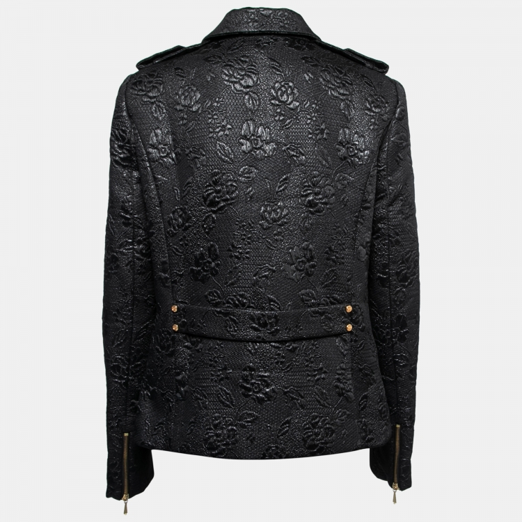 Pre Owned Class by Roberto Cavalli Black Floral Jacquard Biker Jacket L