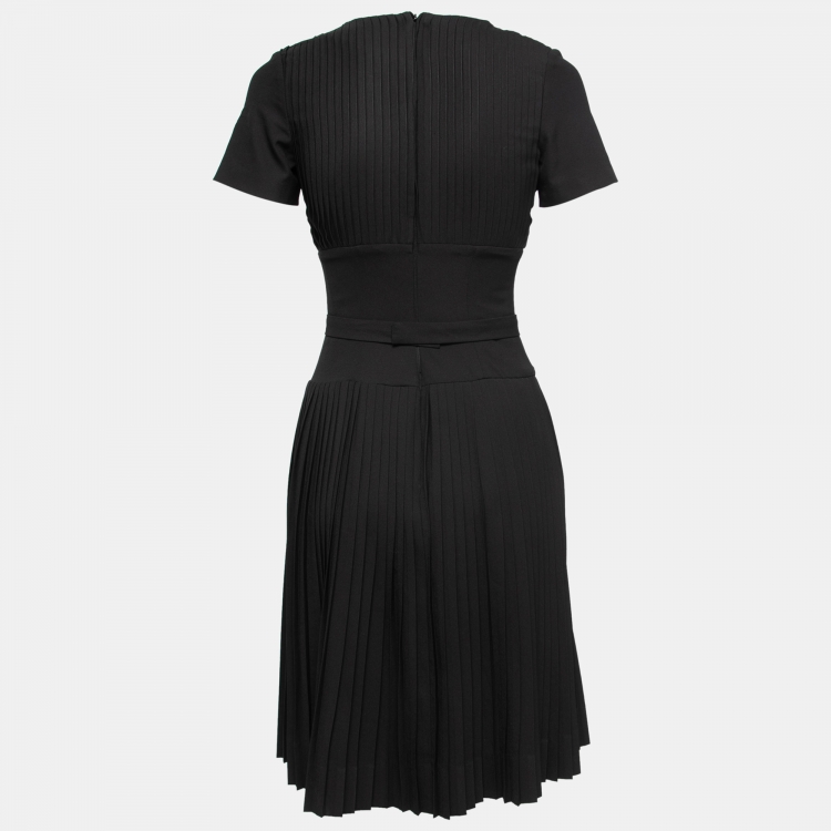 Pre Owned Class by Roberto Cavalli Black Crepe Floral Bow Detail Pleated Dress S