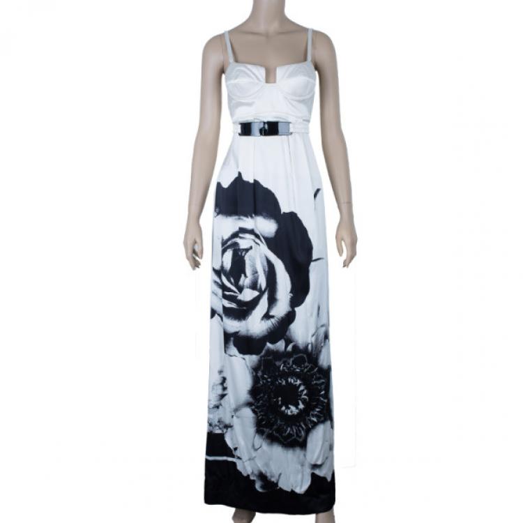 Pre Owned Class by Roberto Cavalli Monochrome Satin Maxi Dress M