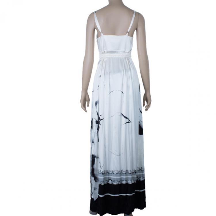 Pre Owned Class by Roberto Cavalli Monochrome Satin Maxi Dress M
