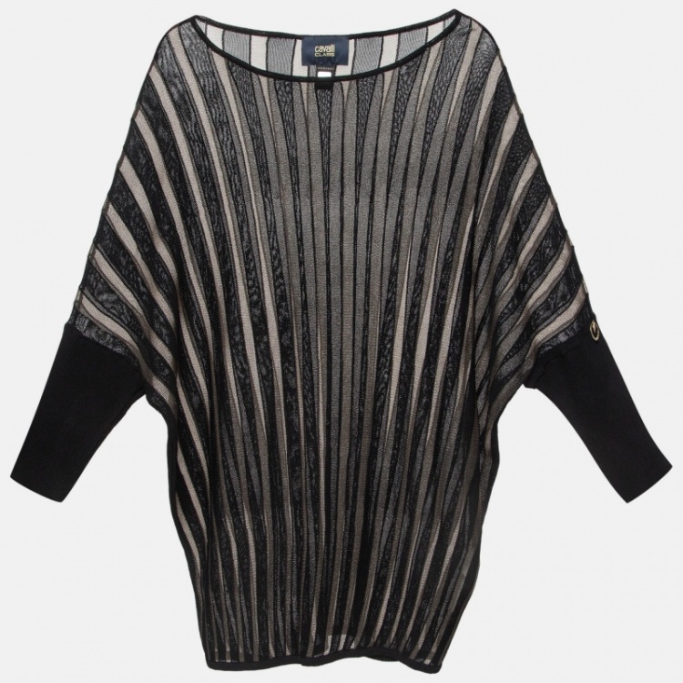 Pre Owned Class Roberto Cavalli Stripe Patterned Jersey Top M