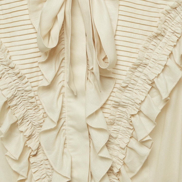 Pre Owned Class by Roberto Cavalli Cream Chiffon Ruffled Shirt M