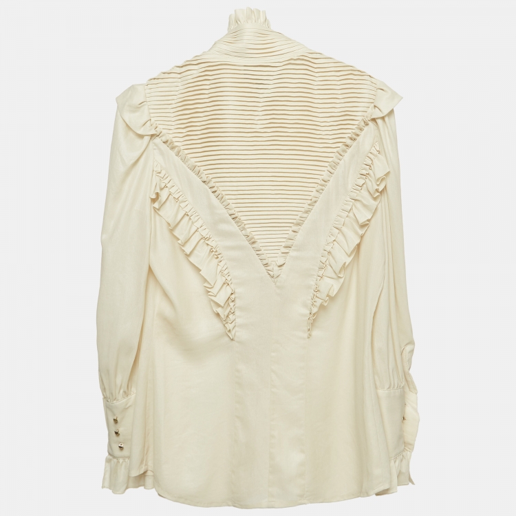 Pre Owned Class by Roberto Cavalli Cream Chiffon Ruffled Shirt M