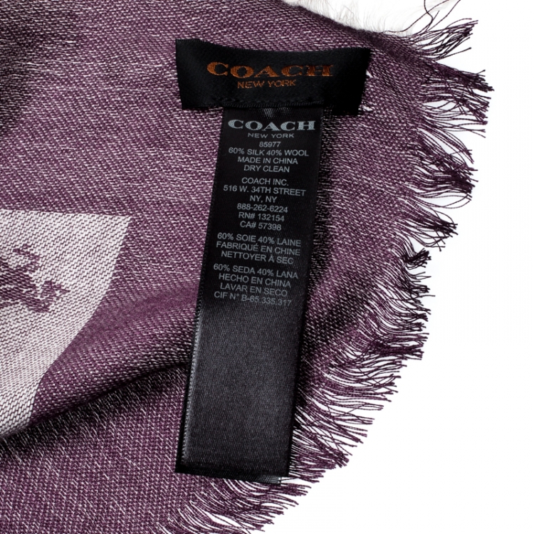 Pre Owned Coach Purple Silk Wool Horse And Carriage Oversized Square Scarf