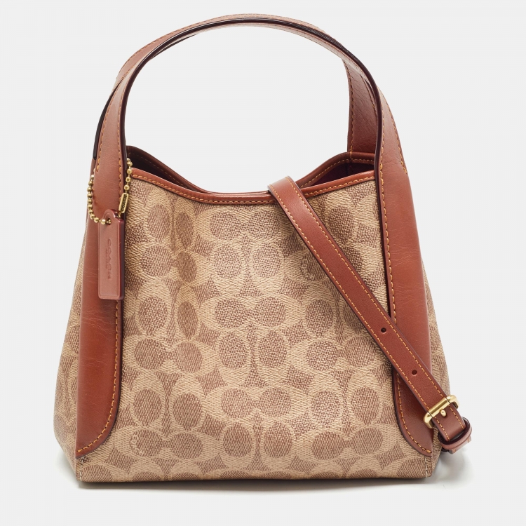 Pre Owned Coach Brown Signature Coated Canvas Hadley Hobo
