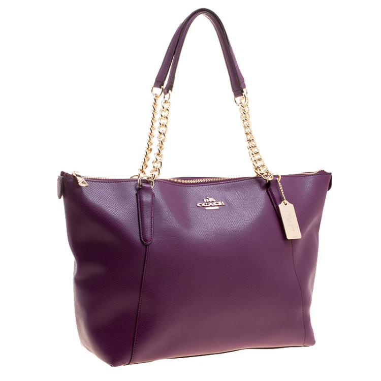 Pre Owned Coach Purple Leather Ava Chain Tote