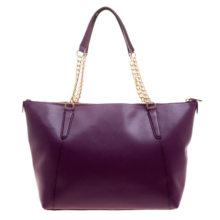 Pre Owned Coach Purple Leather Ava Chain Tote