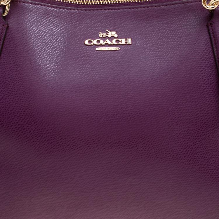 Pre Owned Coach Purple Leather Ava Chain Tote