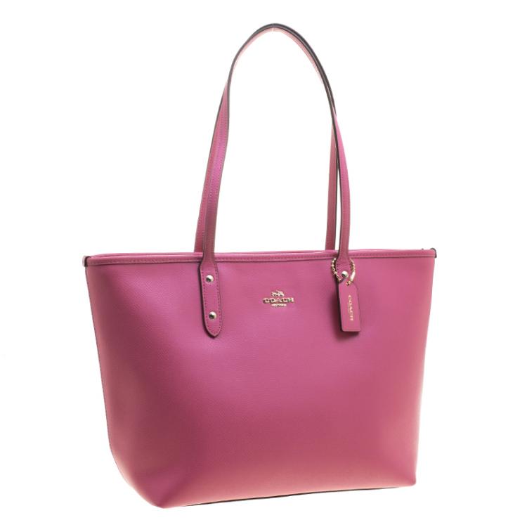 Pre Owned Coach Pink Leather City Zip Tote