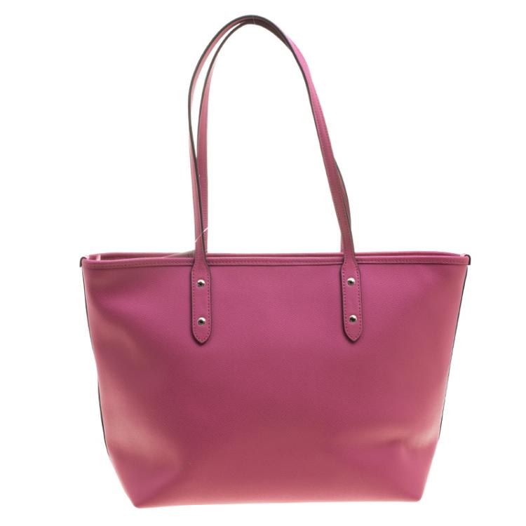 Pre Owned Coach Pink Leather City Zip Tote
