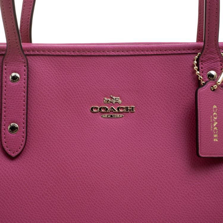 Pre Owned Coach Pink Leather City Zip Tote