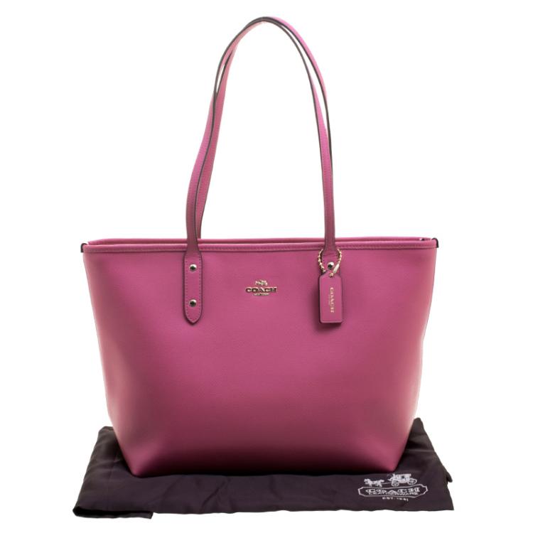 Pre Owned Coach Pink Leather City Zip Tote