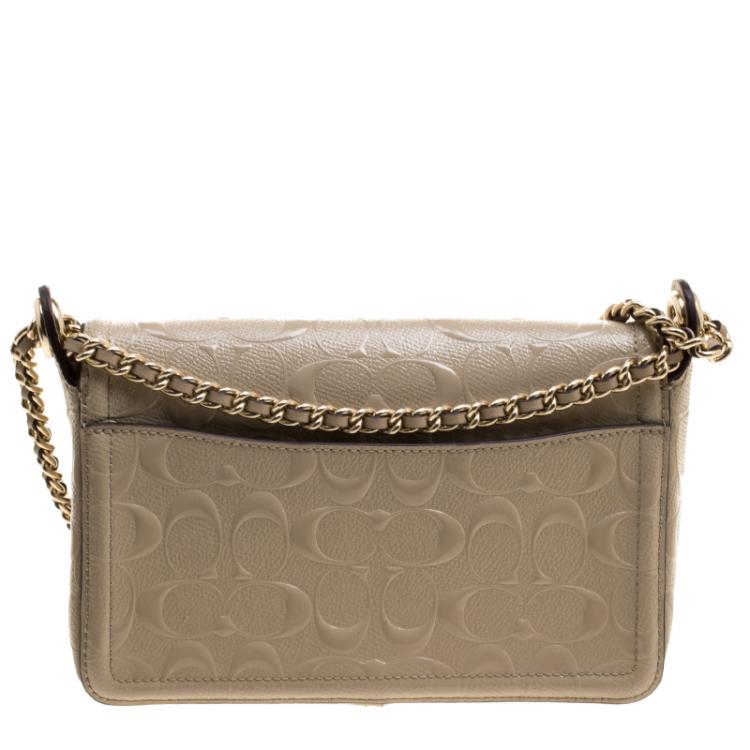 Pre Owned Coach Beige Leather Turn Lock Crossbody Bag