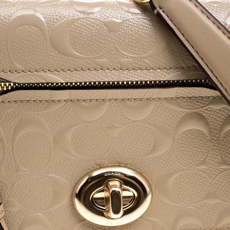 Pre Owned Coach Beige Leather Turn Lock Crossbody Bag