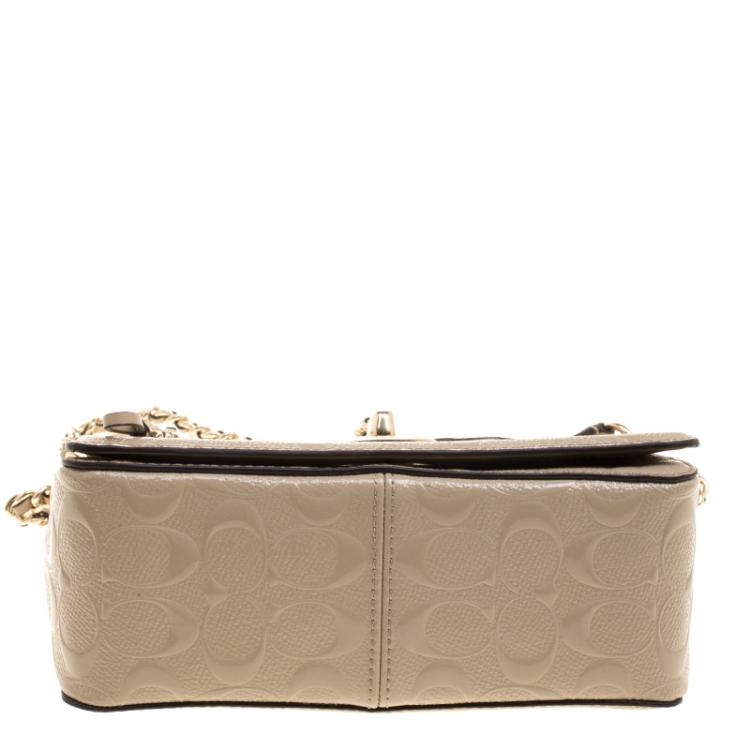 Pre Owned Coach Beige Leather Turn Lock Crossbody Bag