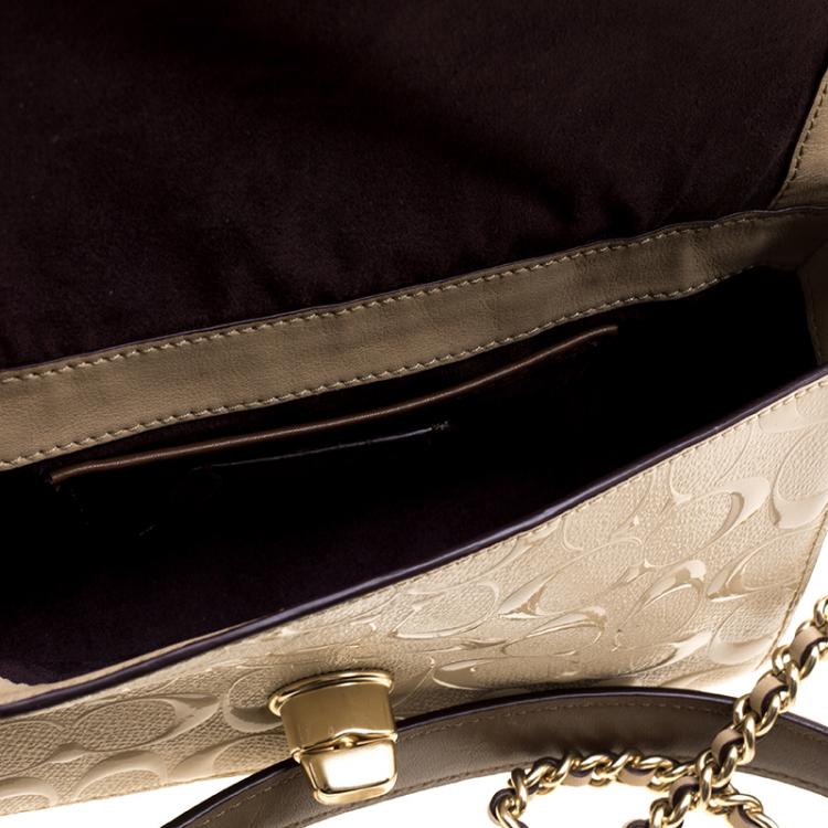 Pre Owned Coach Beige Leather Turn Lock Crossbody Bag