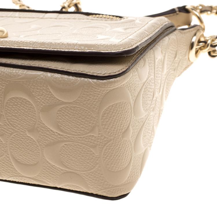 Pre Owned Coach Beige Leather Turn Lock Crossbody Bag