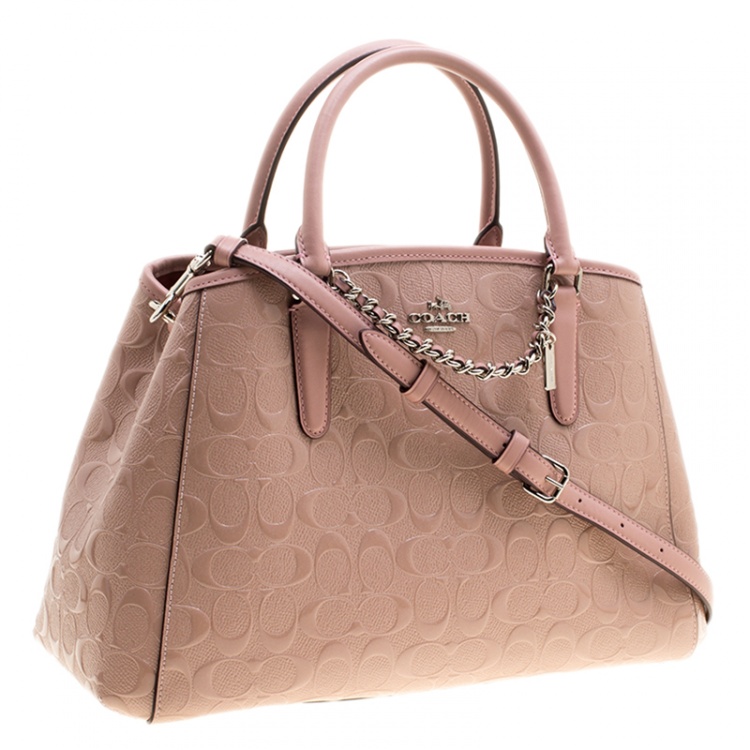 Pre Owned Coach Pink Signature Patent Leather Tote
