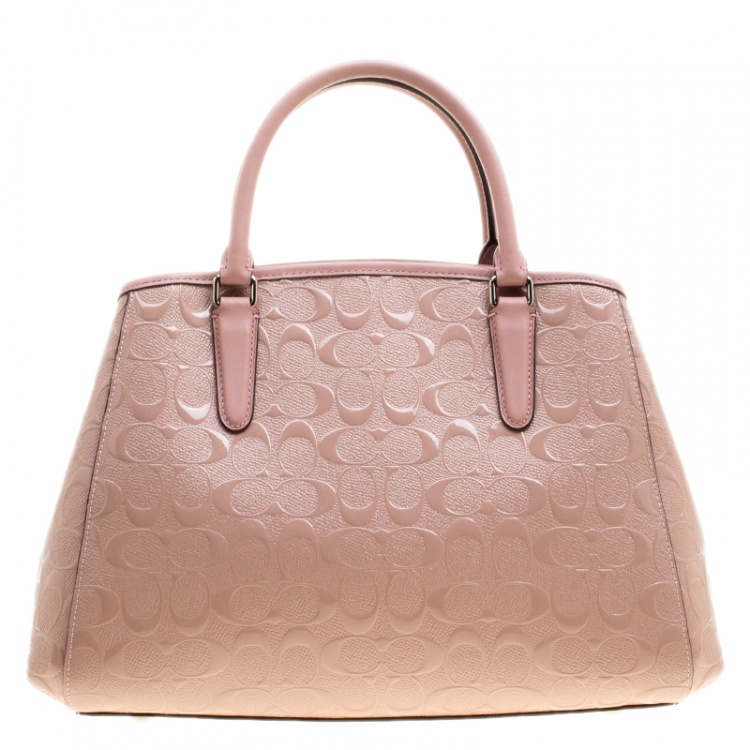 Pre Owned Coach Pink Signature Patent Leather Tote