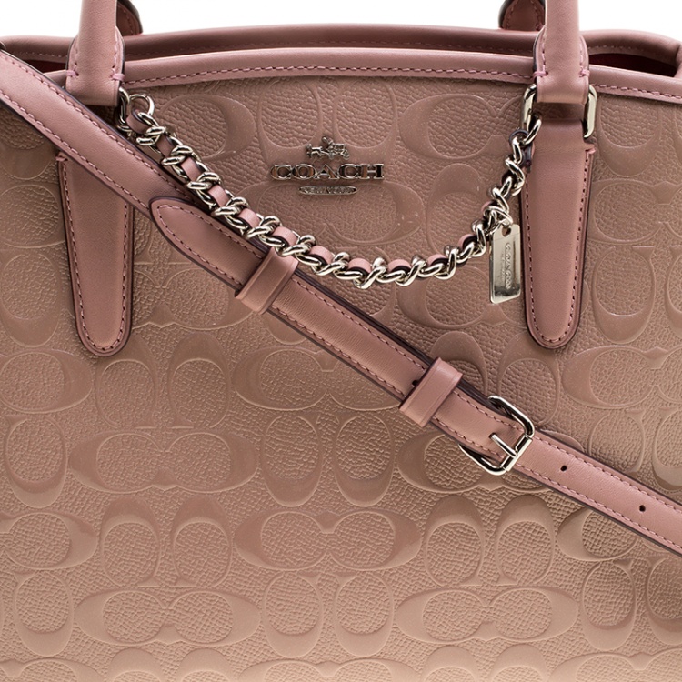 Pre Owned Coach Pink Signature Patent Leather Tote