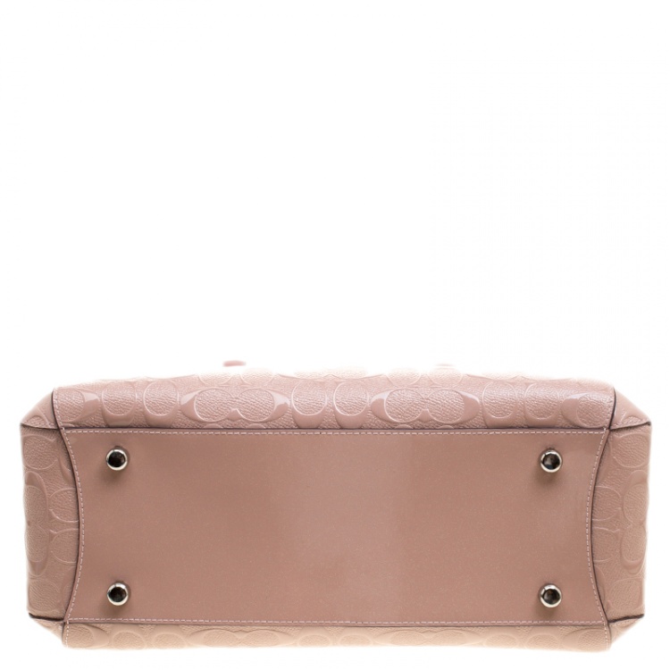 Pre Owned Coach Pink Signature Patent Leather Tote
