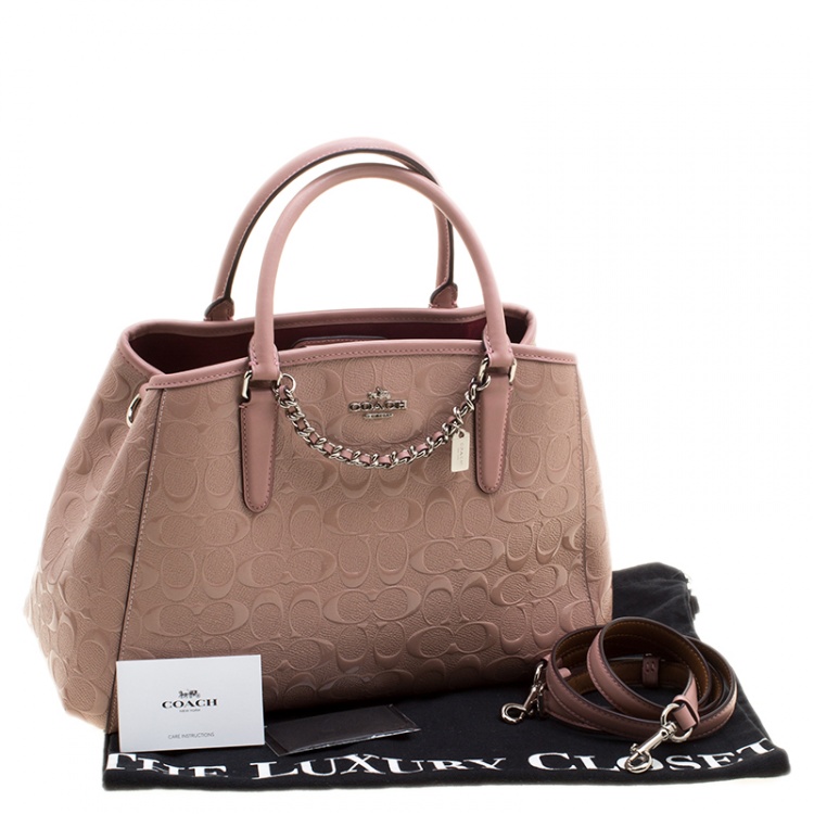 Pre Owned Coach Pink Signature Patent Leather Tote