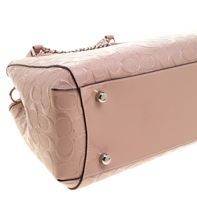 Pre Owned Coach Pink Signature Patent Leather Tote