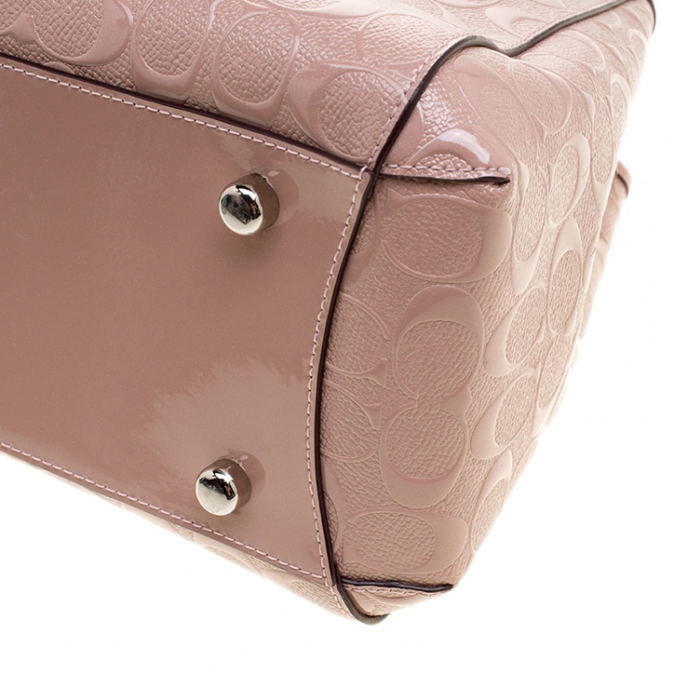 Pre Owned Coach Pink Signature Patent Leather Tote