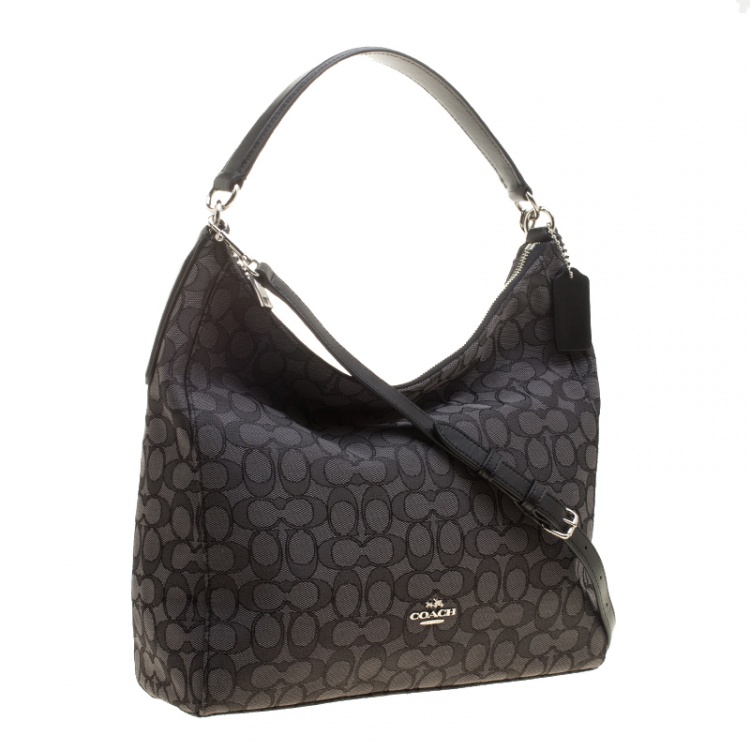 Pre Owned Coach Grey/Black Signature Canvas and Leather Celeste Hobo