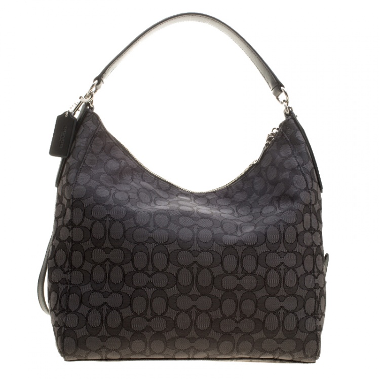 Pre Owned Coach Grey/Black Signature Canvas and Leather Celeste Hobo