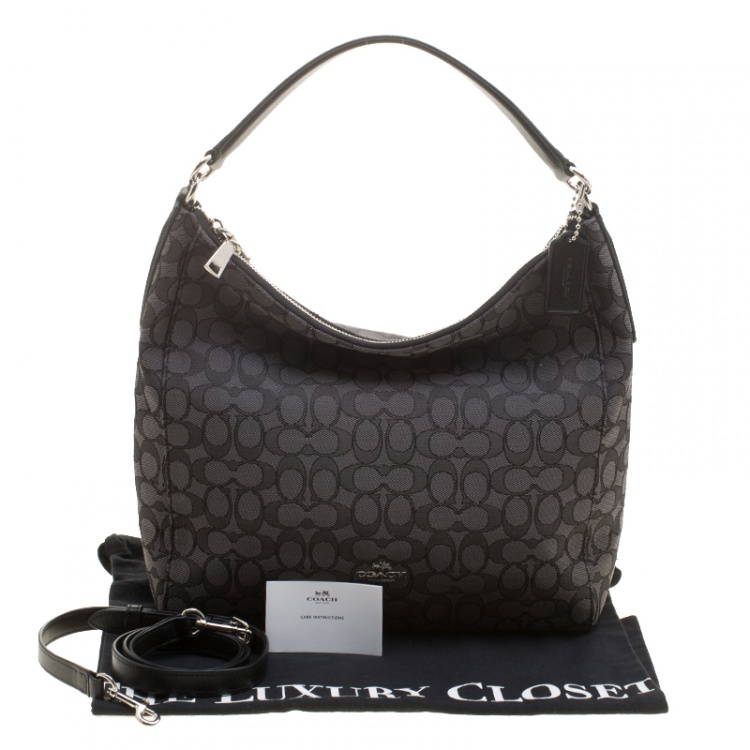 Pre Owned Coach Grey/Black Signature Canvas and Leather Celeste Hobo