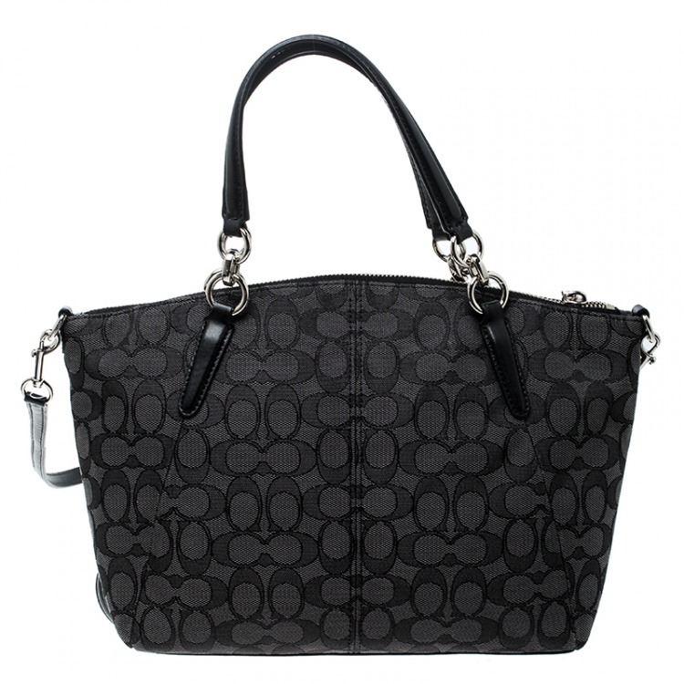 Pre Owned Coach Grey/Black Signature Canvas and Leather Kelsey Tote