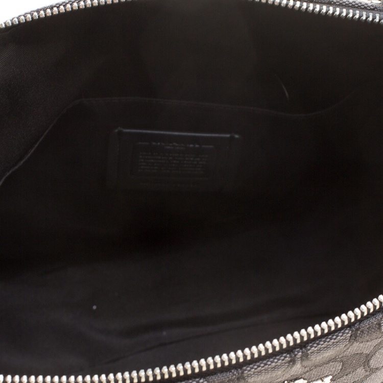 Pre Owned Coach Grey/Black Signature Canvas and Leather Tote