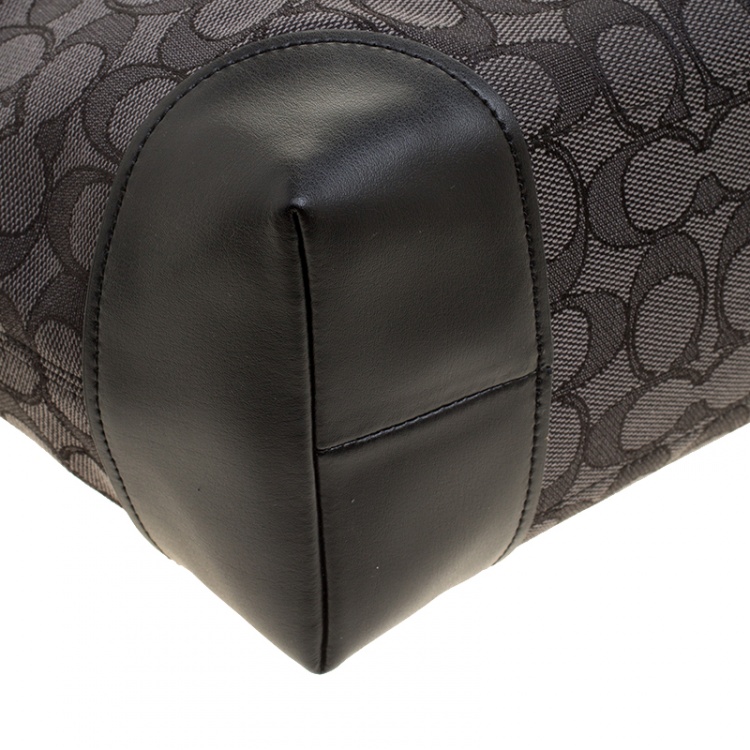 Pre Owned Coach Grey/Black Signature Canvas and Leather Tote