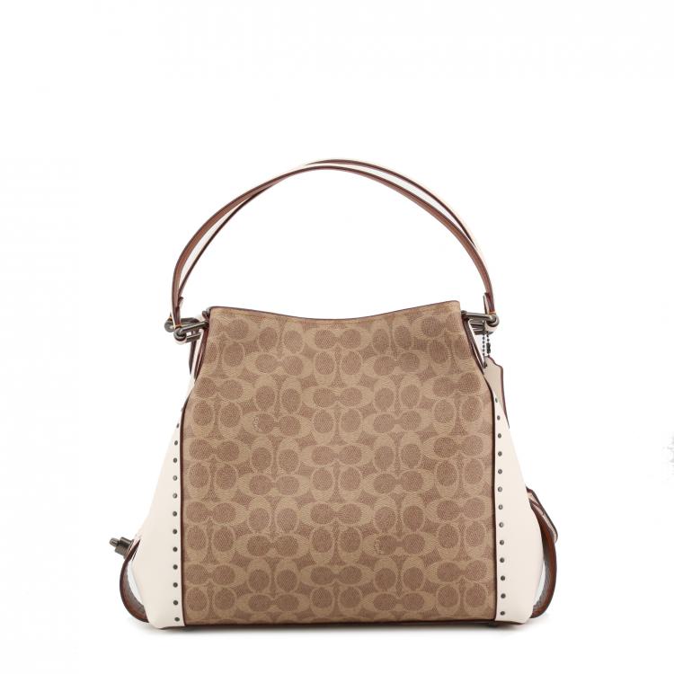 Pre Owned Coach Two Tone Signature Coated Canvas/Leather Edie Shoulder Bag