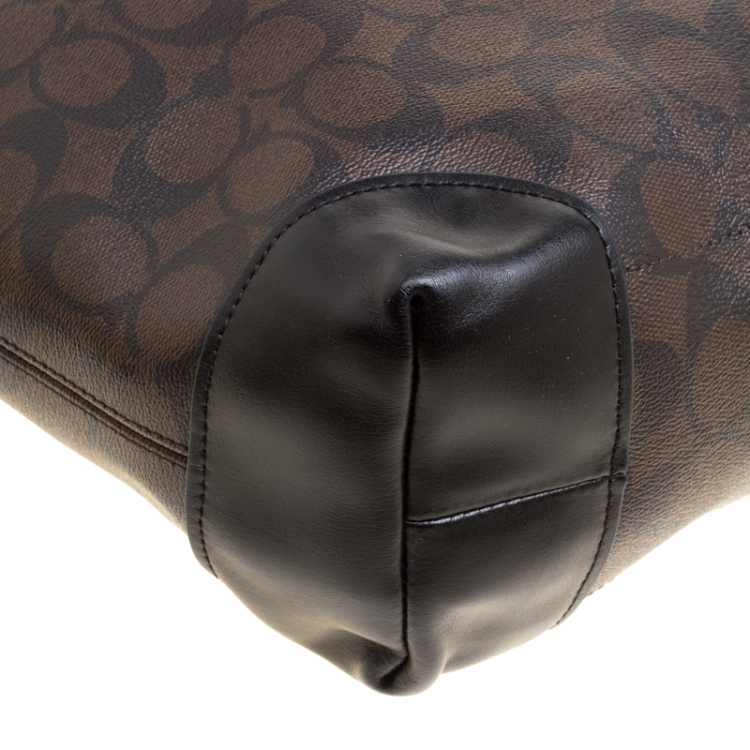 Pre Owned Coach Brown/Black Signature Coated Canvas Shopper Tote