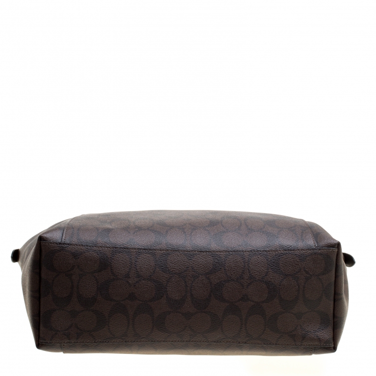 Pre Owned Coach Brown Signature Coated Canvas Ava Chain Tote