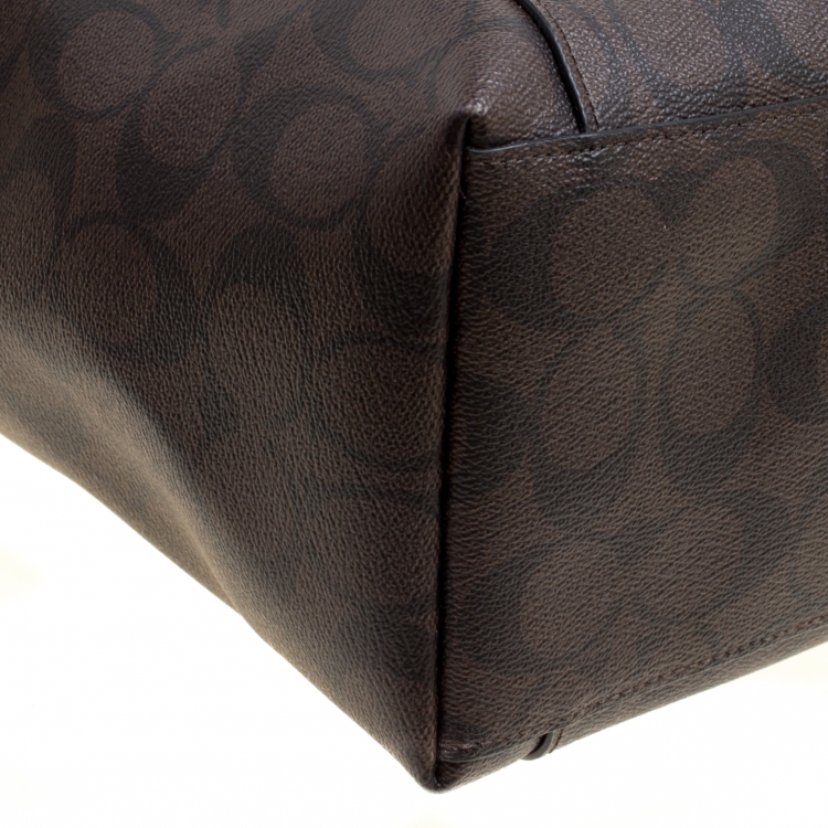 Pre Owned Coach Brown Signature Coated Canvas Ava Chain Tote