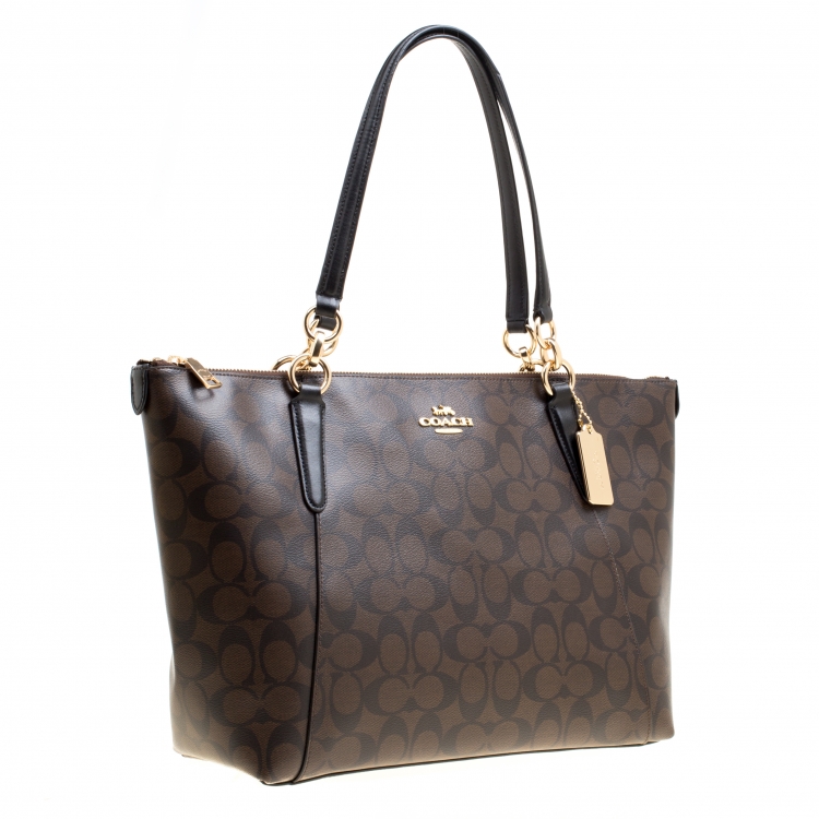 Pre Owned Coach Brown Signature Coated Canvas Ava Tote