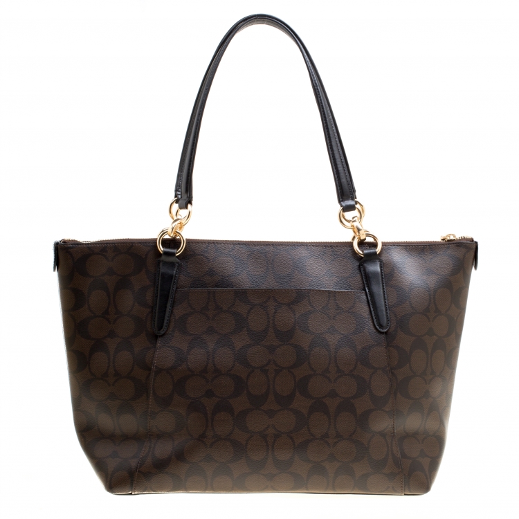 Pre Owned Coach Brown Signature Coated Canvas Ava Tote