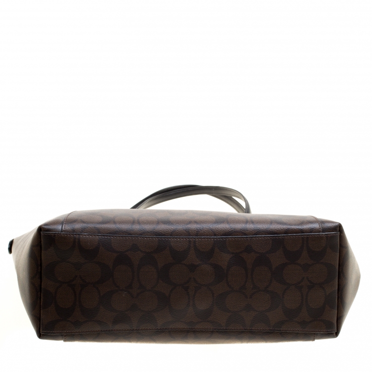 Pre Owned Coach Brown Signature Coated Canvas Ava Tote