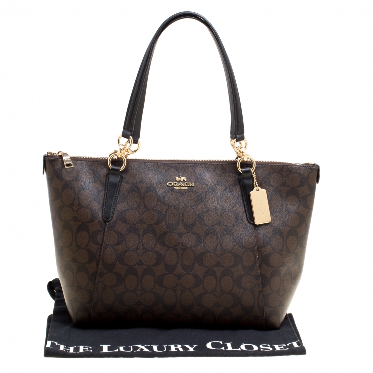 Pre Owned Coach Brown Signature Coated Canvas Ava Tote