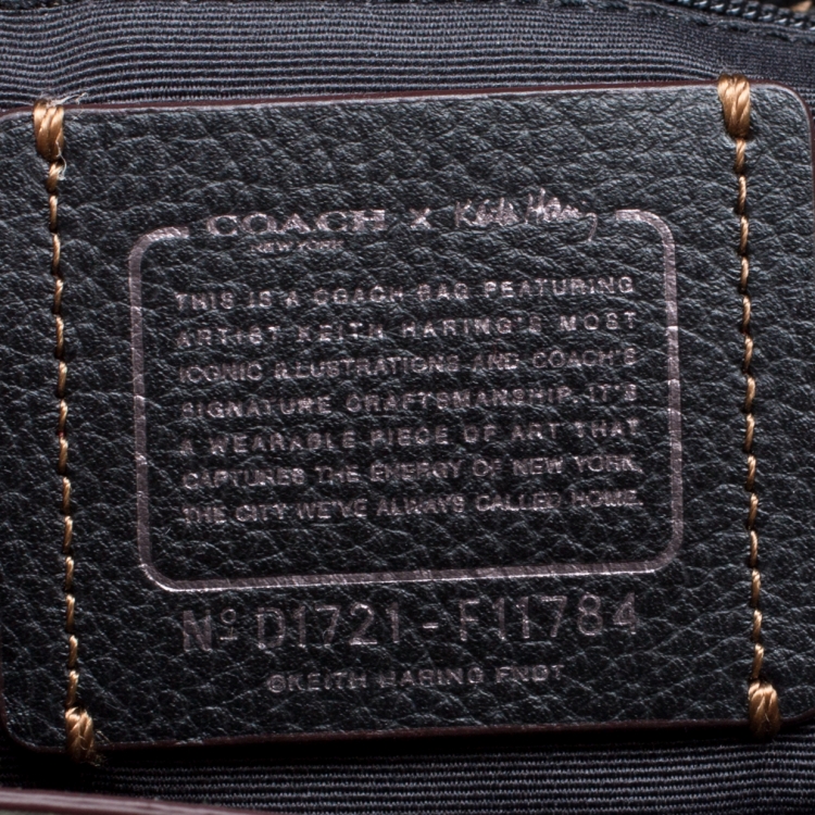 Pre Owned Coach Black Leather Keith Haring Hudson Crossbody Flap Bag