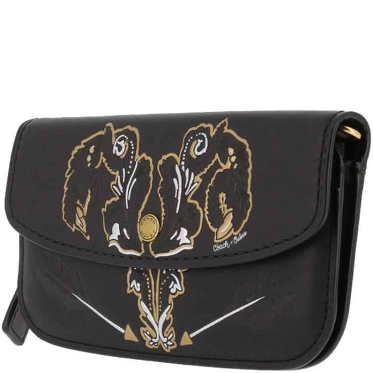 Pre Owned Coach Black Leather Tattoo Wristlet Clutch 