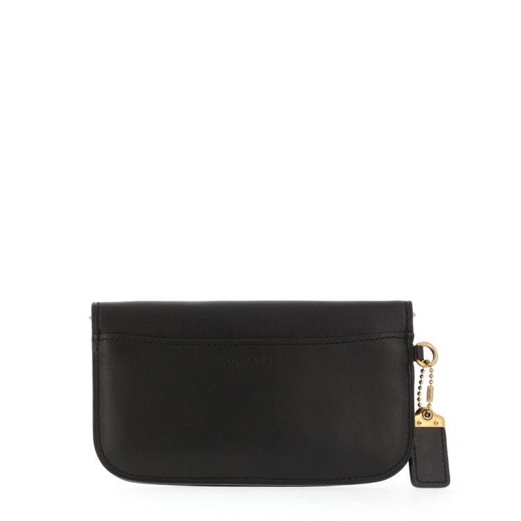 Pre Owned Coach Black Leather Tattoo Wristlet Clutch 