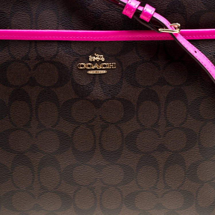 Pre Owned Coach Brown/Fuchsia Signature Canvas and Leather Swingpack File Crossbody Bag 