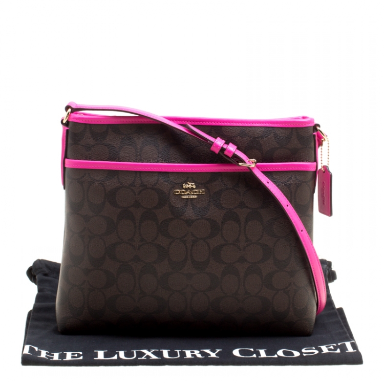 Pre Owned Coach Brown/Fuchsia Signature Canvas and Leather Swingpack File Crossbody Bag 